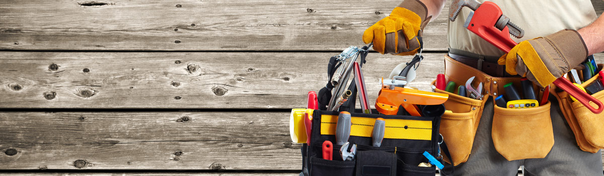 Banner image showing workman's tool belt and tools