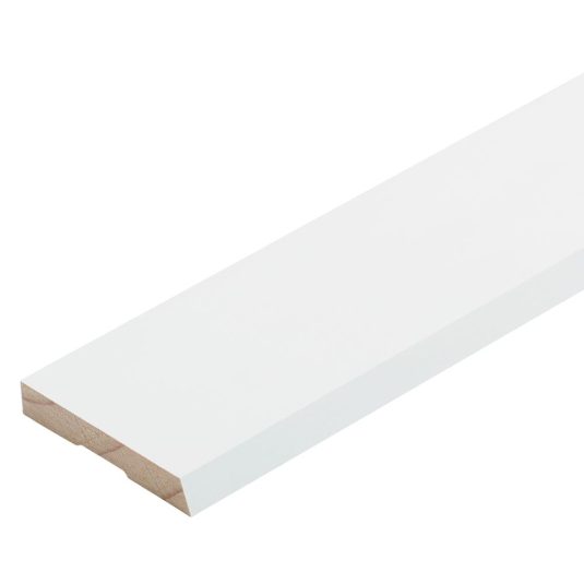 A piece of bevelled timber on a white background.